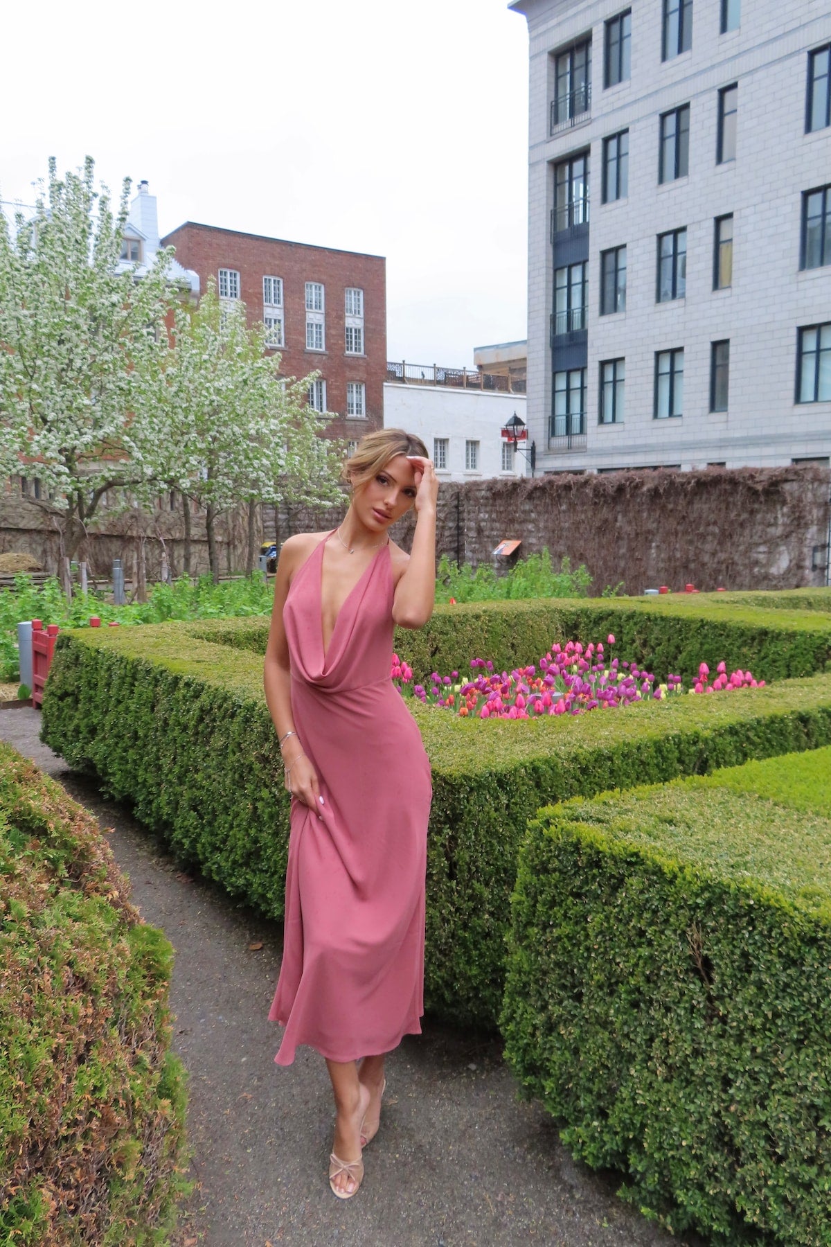 Deep Cowl Neck Maxi Dress Pink - Dynamite