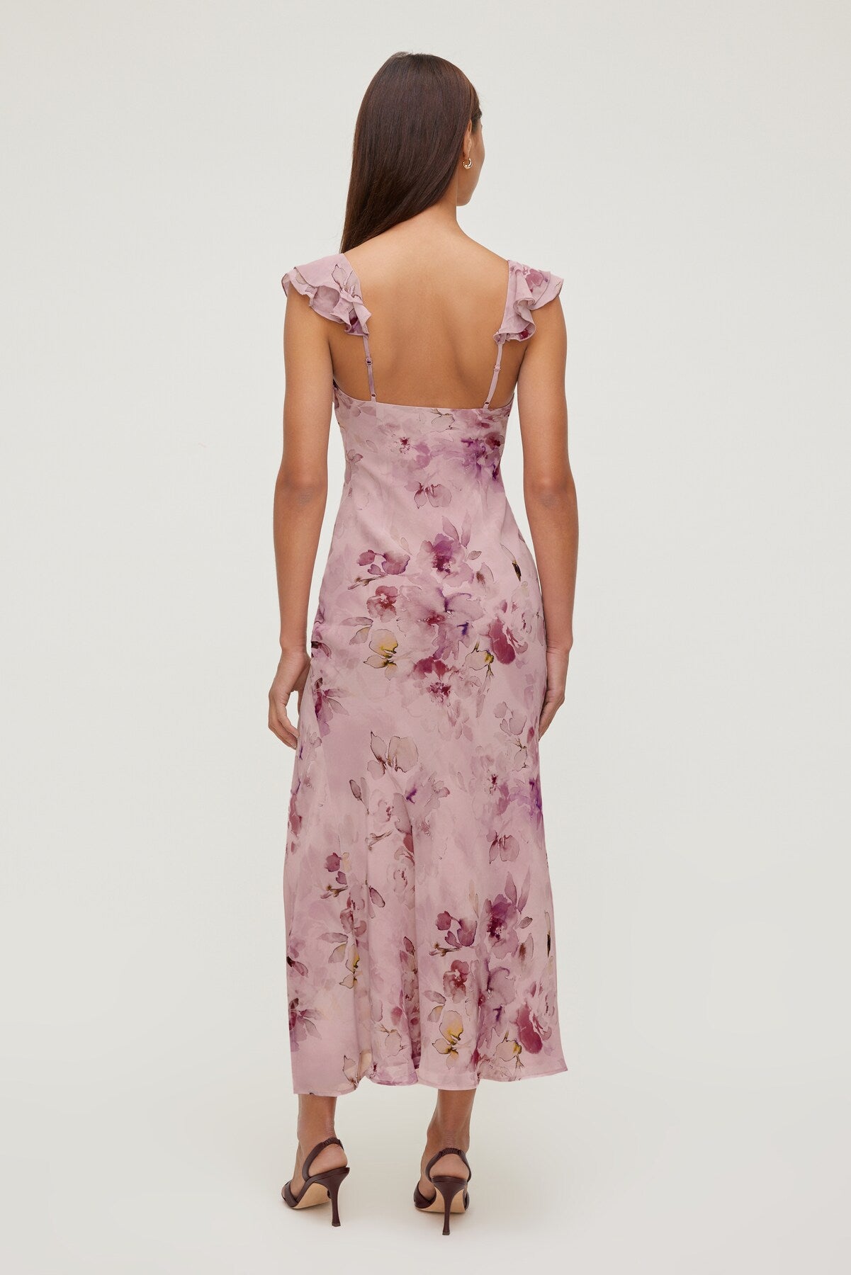 Floral Ruffle V Neck Maxi Dress Pink - Dynamite