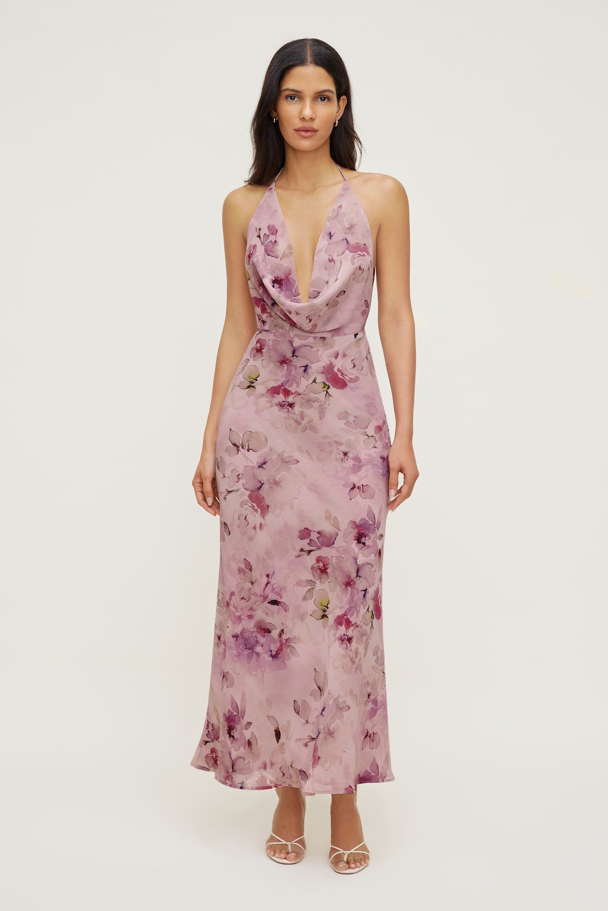Floral Halter Cowl Neck Maxi Dress Pink - Dynamite