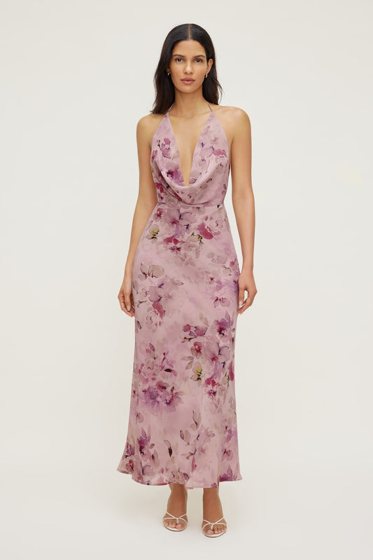 Floral Halter Cowl Neck Maxi Dress Pink - Dynamite