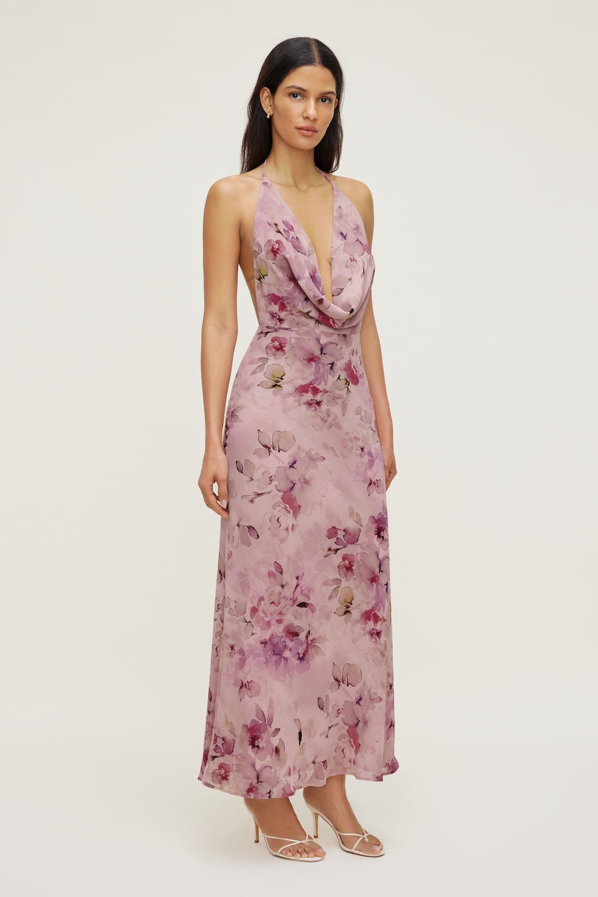 Floral Halter Cowl Neck Maxi Dress Pink - Dynamite