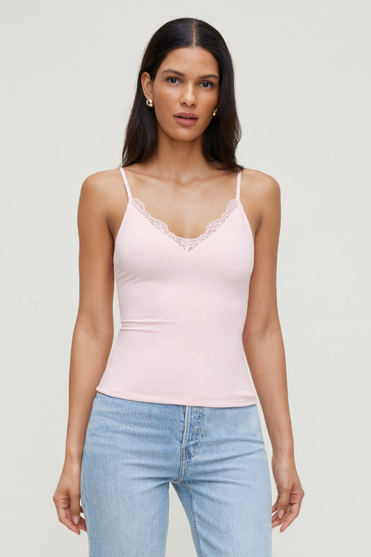 Sculpt Lace Trim Cami Top Pink - Dynamite