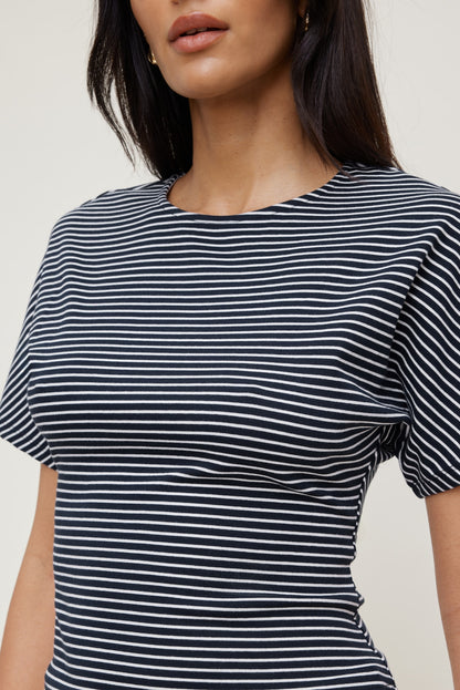 Andrea Striped Cotton T Shirt Blue - Dynamite