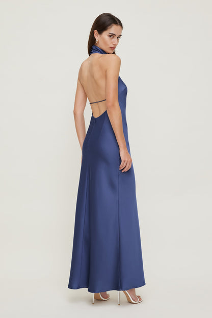 Satin Halter Maxi Dress Blue - Dynamite
