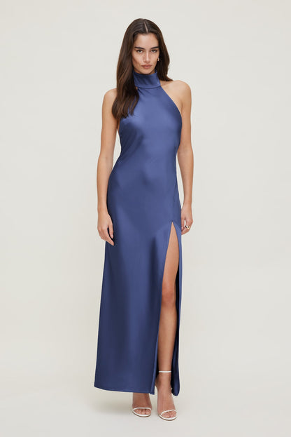 Satin Halter Maxi Dress Blue - Dynamite