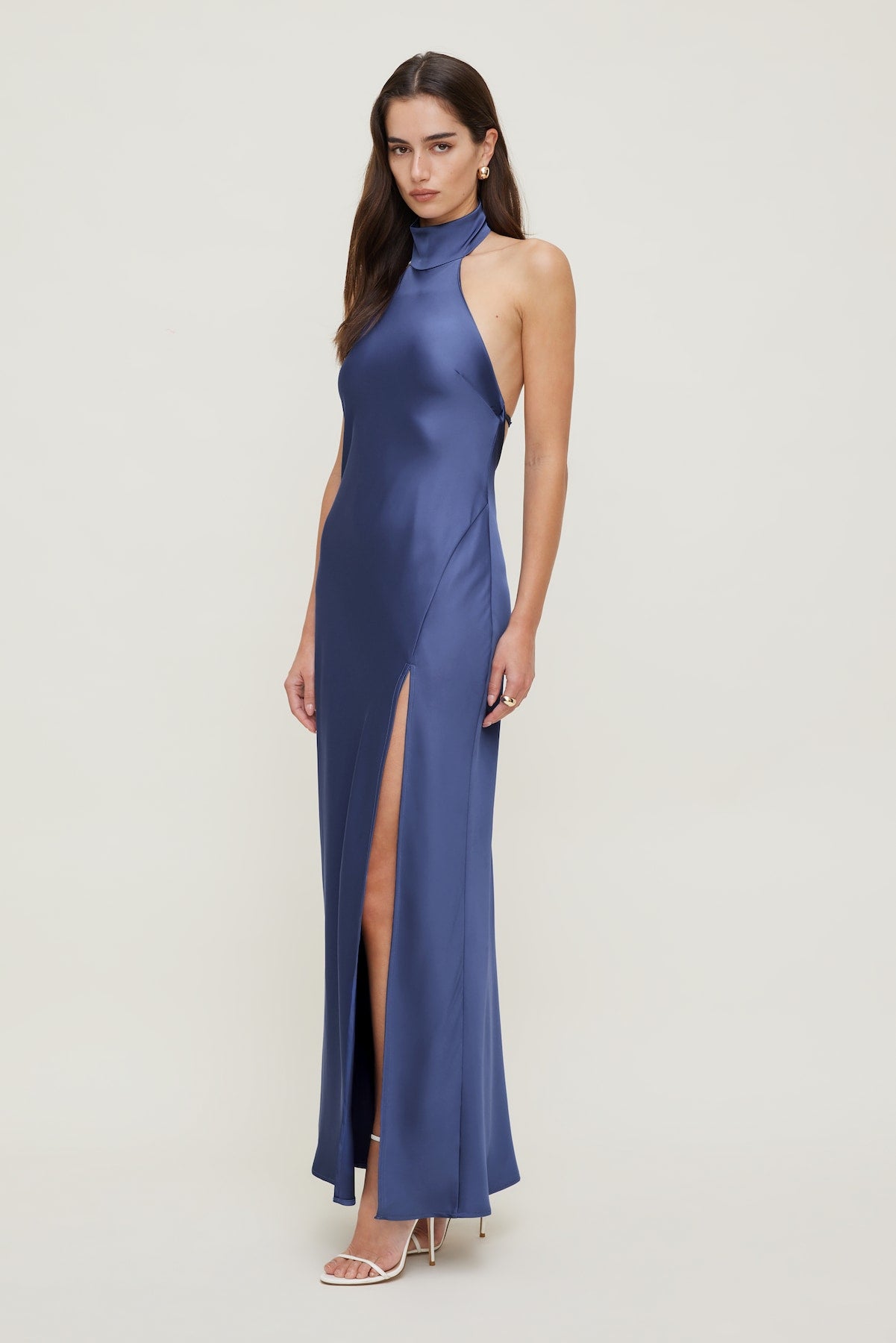 Satin Halter Maxi Dress Blue - Dynamite