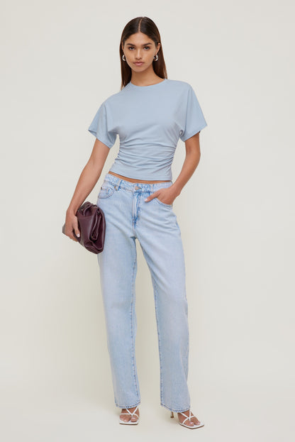 Andrea Shirred Jersey T Shirt Blue - Dynamite