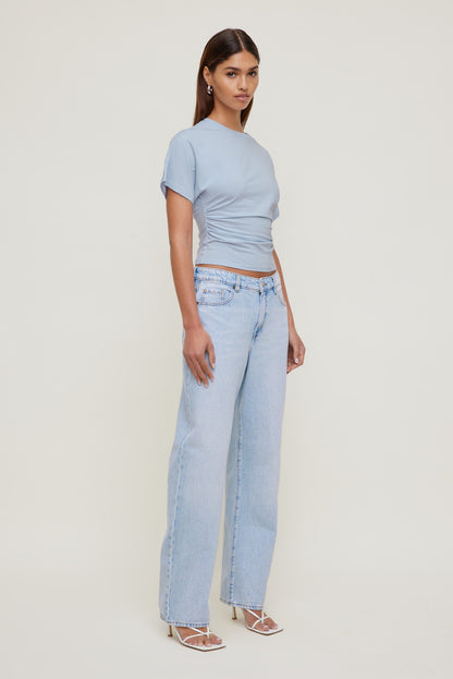 Andrea Shirred Jersey T Shirt Blue - Dynamite