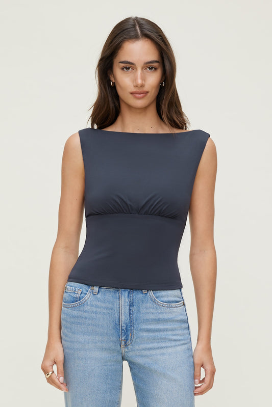 Sculpt Cinched Waist Top Blue - Dynamite