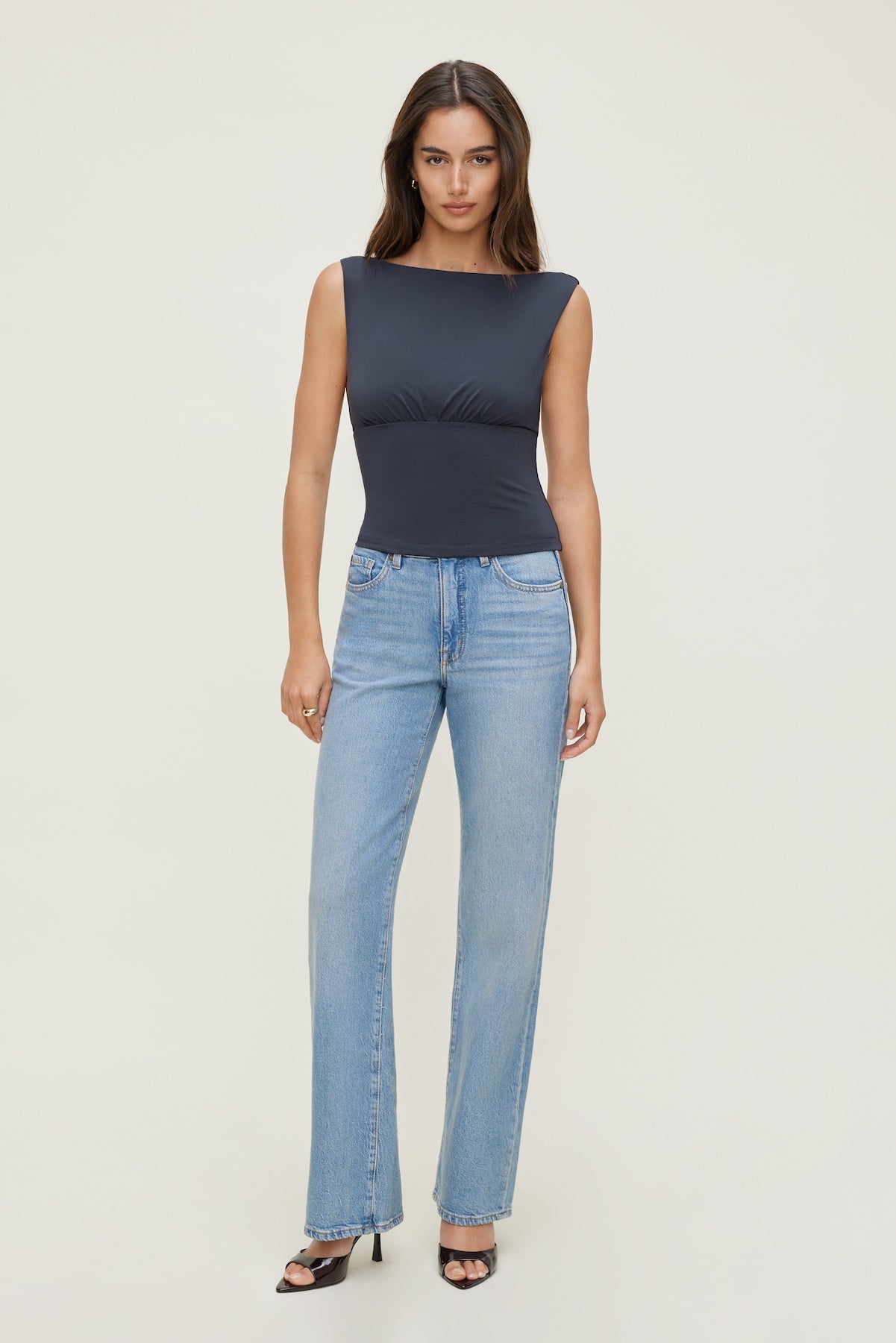 Sculpt Cinched Waist Top Blue - Dynamite