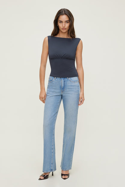 Sculpt Cinched Waist Top Blue - Dynamite
