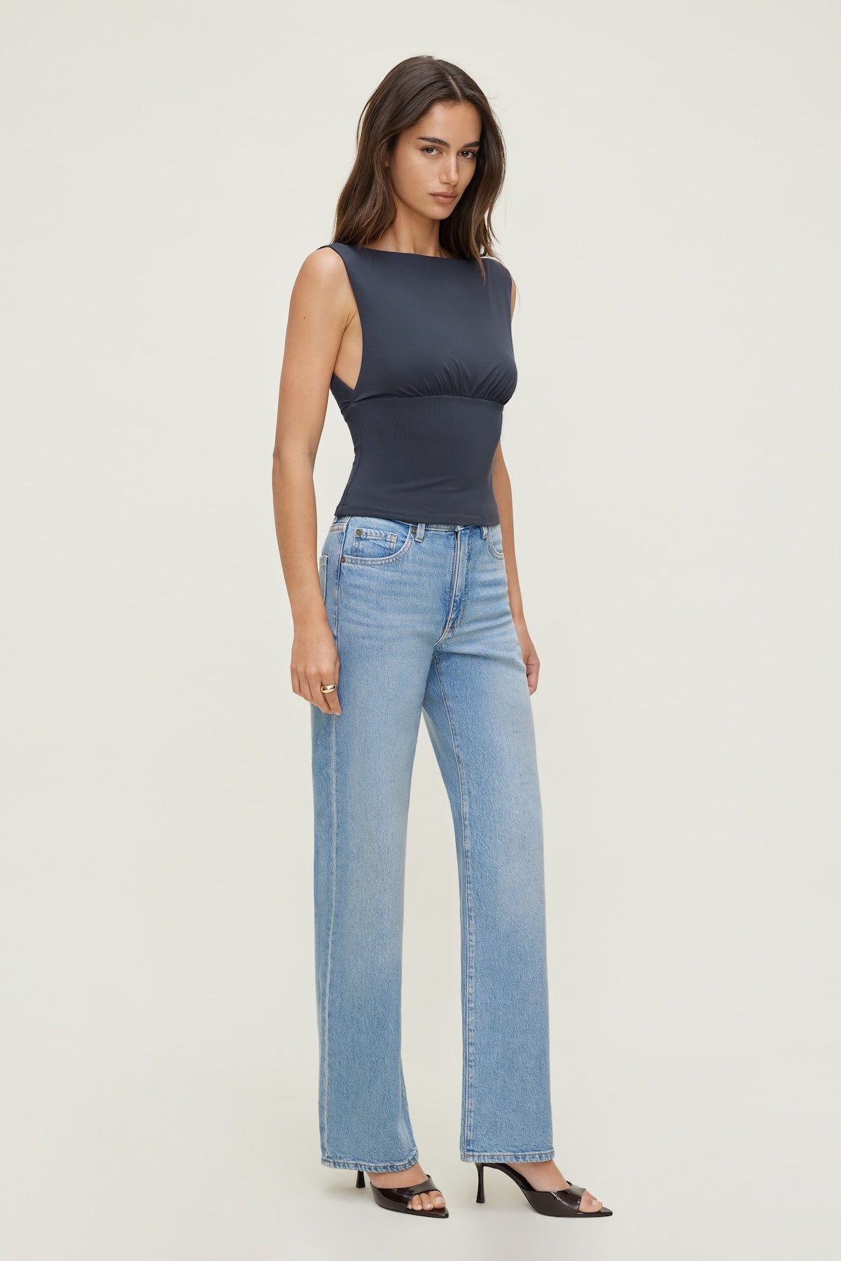 Sculpt Cinched Waist Top Blue - Dynamite