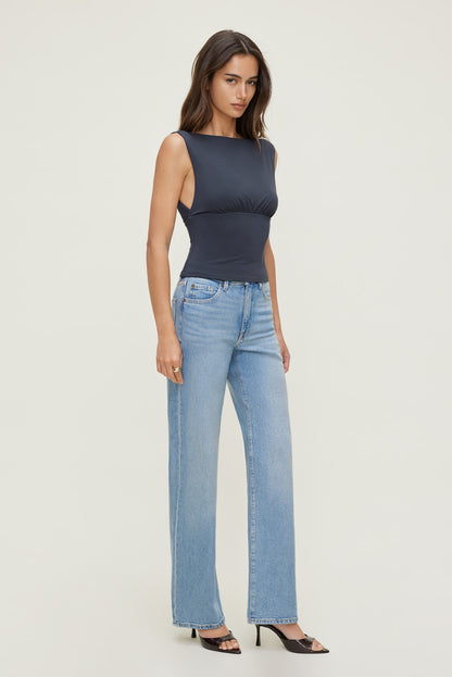 Sculpt Cinched Waist Top Blue - Dynamite