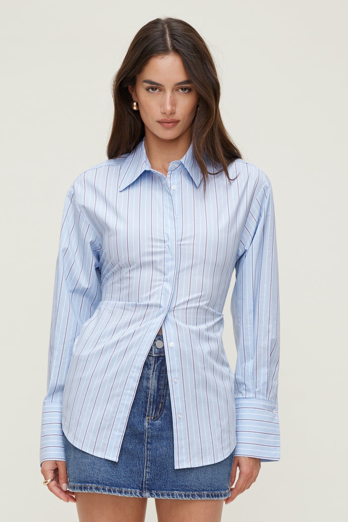 Poplin Cinch Back Shirt Blue - Dynamite