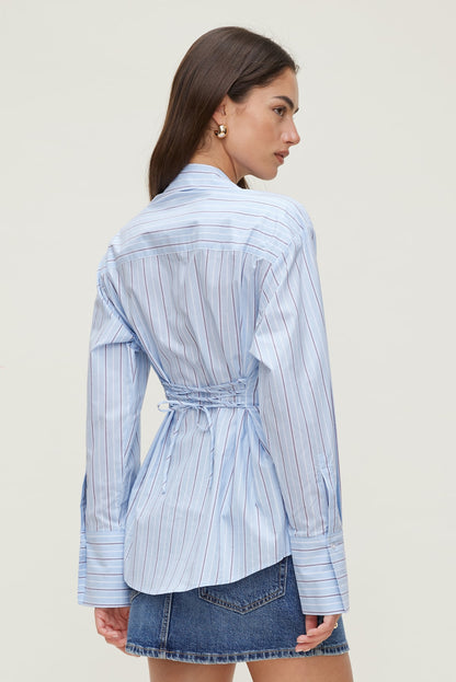 Poplin Cinch Back Shirt Blue - Dynamite