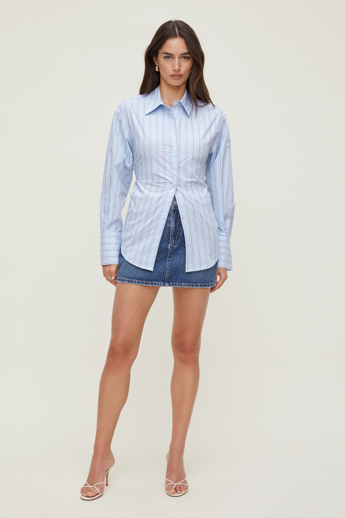 Poplin Cinch Back Shirt Blue - Dynamite