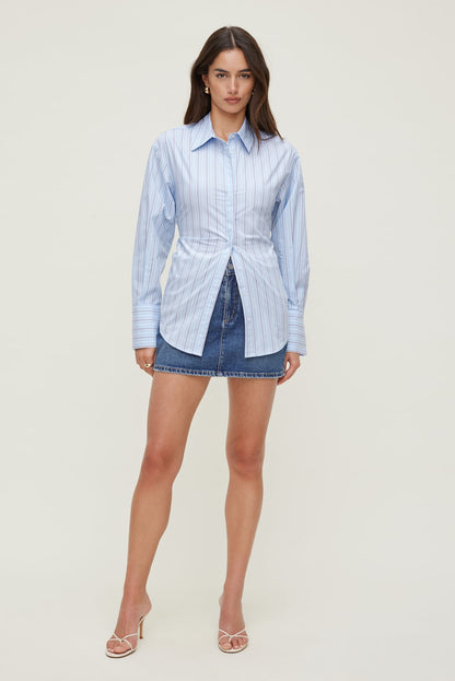 Poplin Cinch Back Shirt Blue - Dynamite