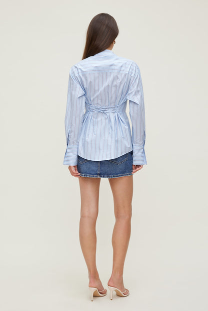 Poplin Cinch Back Shirt Blue - Dynamite
