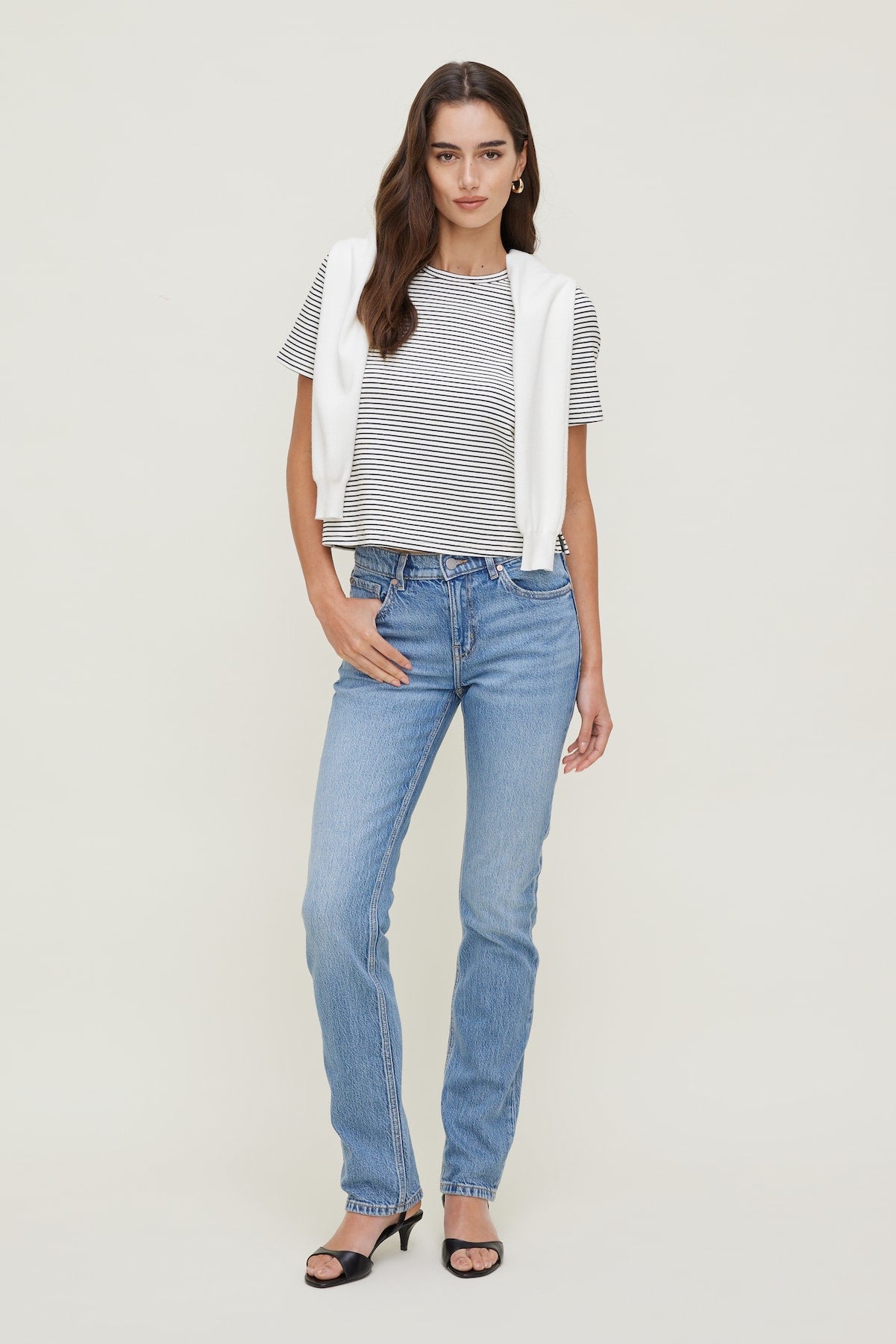 Everyday Striped Heavy Cotton T Shirt White - Dynamite