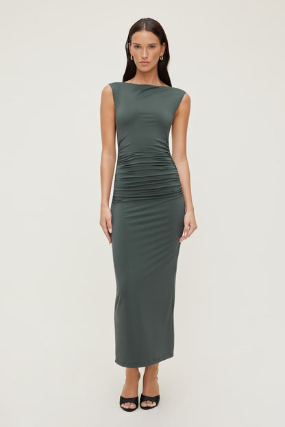 Sculpt Boat Neck Maxi Dress Green - Dynamite