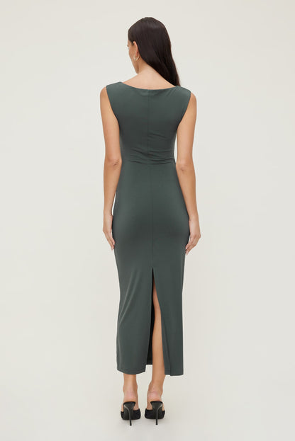 Sculpt Boat Neck Maxi Dress Green - Dynamite