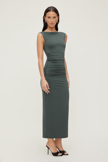 Sculpt Boat Neck Maxi Dress Green - Dynamite
