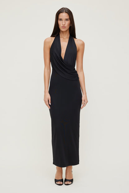 Plunge Mesh Maxi Dress Black - Dynamite