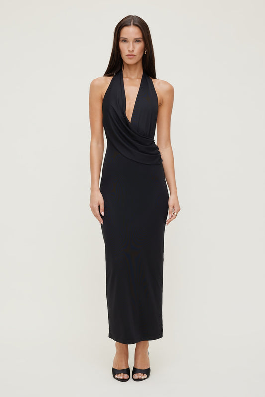 Plunge Mesh Maxi Dress Black - Dynamite