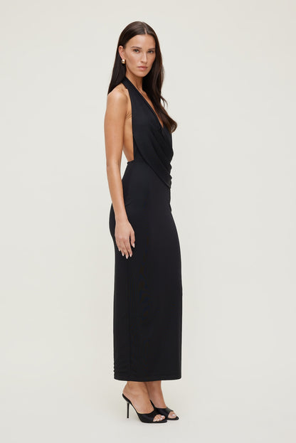 Plunge Mesh Maxi Dress Black - Dynamite