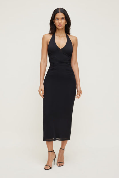 Reia Halter Mesh Maxi Dress Black - Dynamite