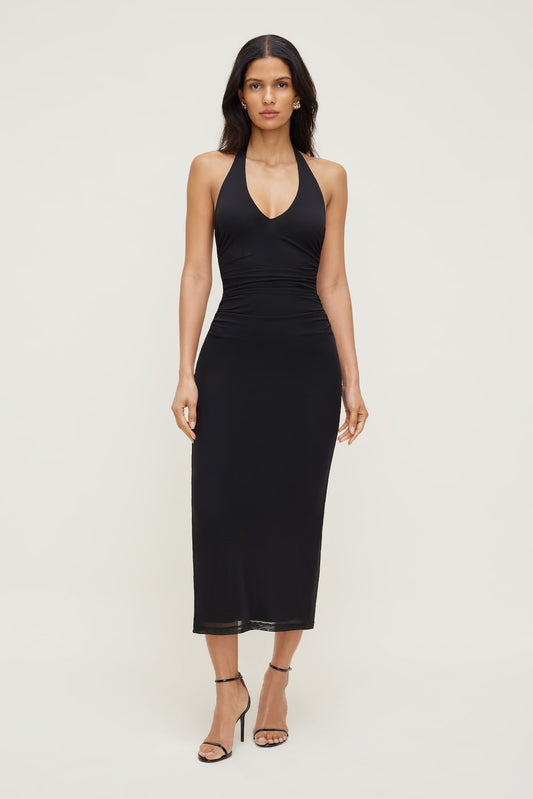 Reia Halter Mesh Maxi Dress Black - Dynamite