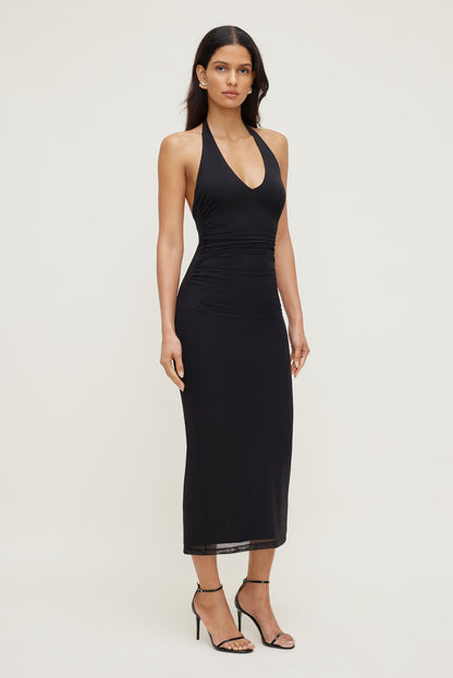Reia Halter Mesh Maxi Dress Black - Dynamite