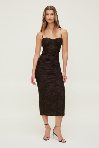 Mona Jacquard Midi Dress Brown - Dynamite