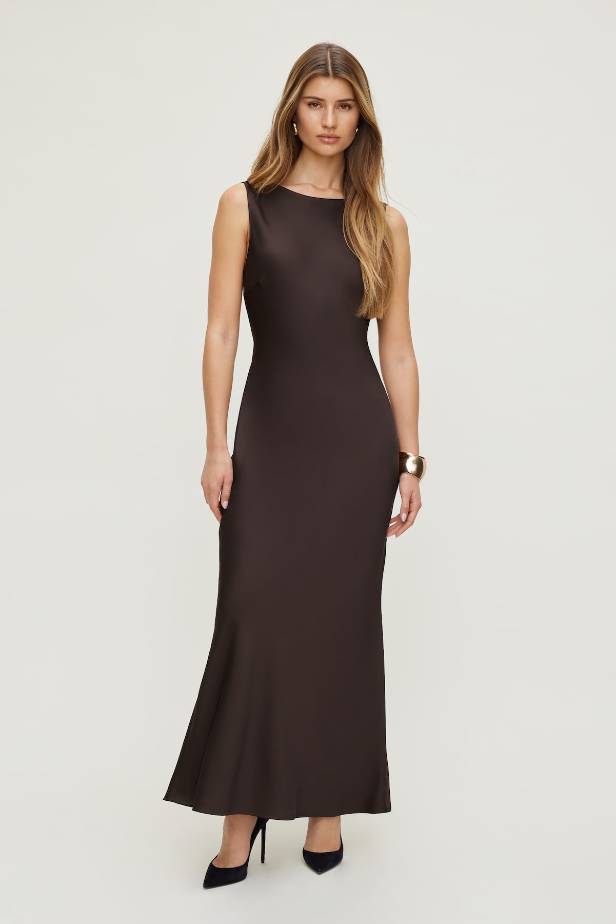 Nora Satin Maxi Slip Dress Brown - Dynamite
