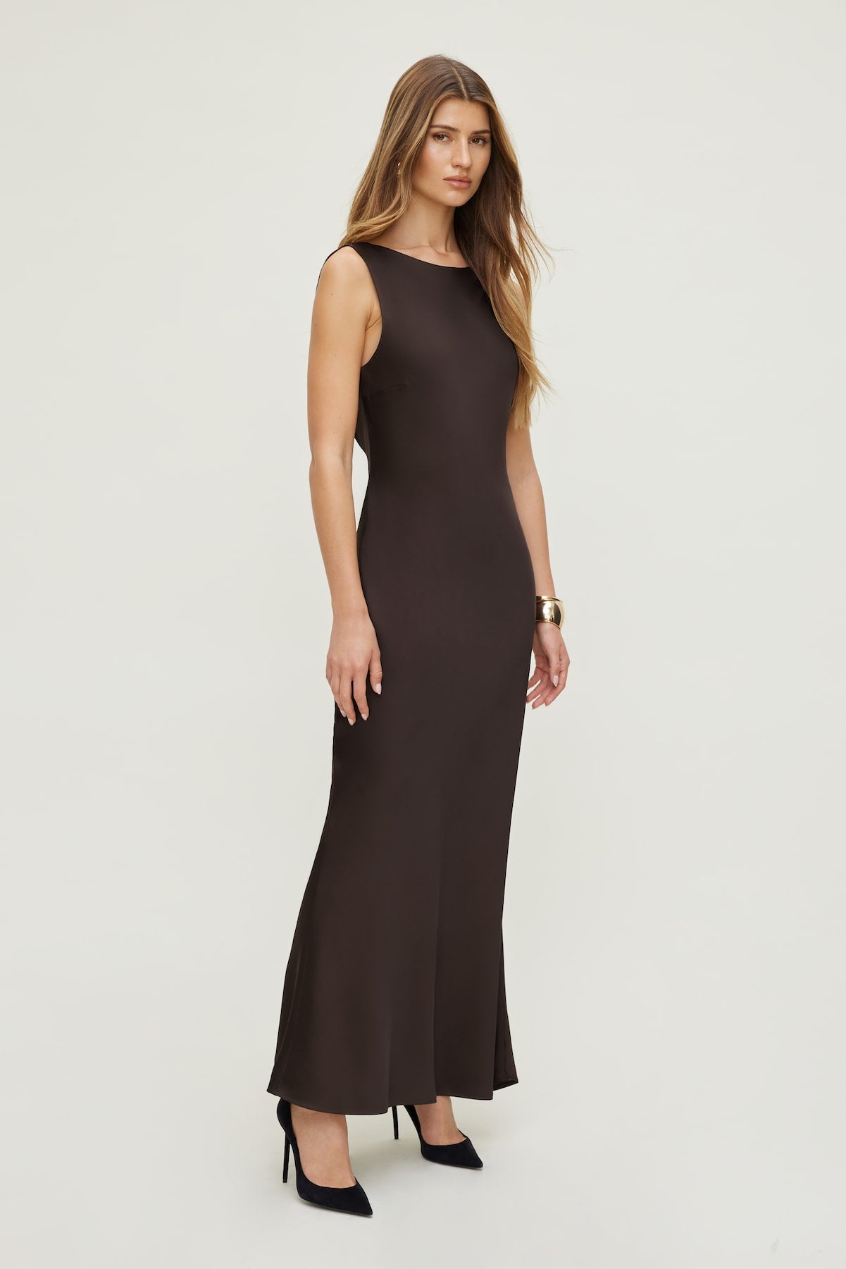 Nora Satin Maxi Slip Dress Brown - Dynamite