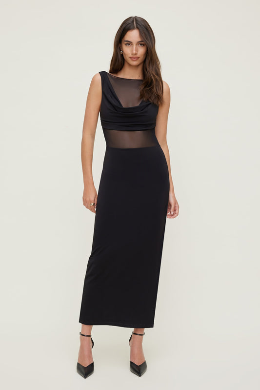 Sculpt Sheer Cowl Neck Maxi Dress Black - Dynamite