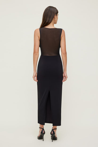 Sculpt Sheer Cowl Neck Maxi Dress Black - Dynamite
