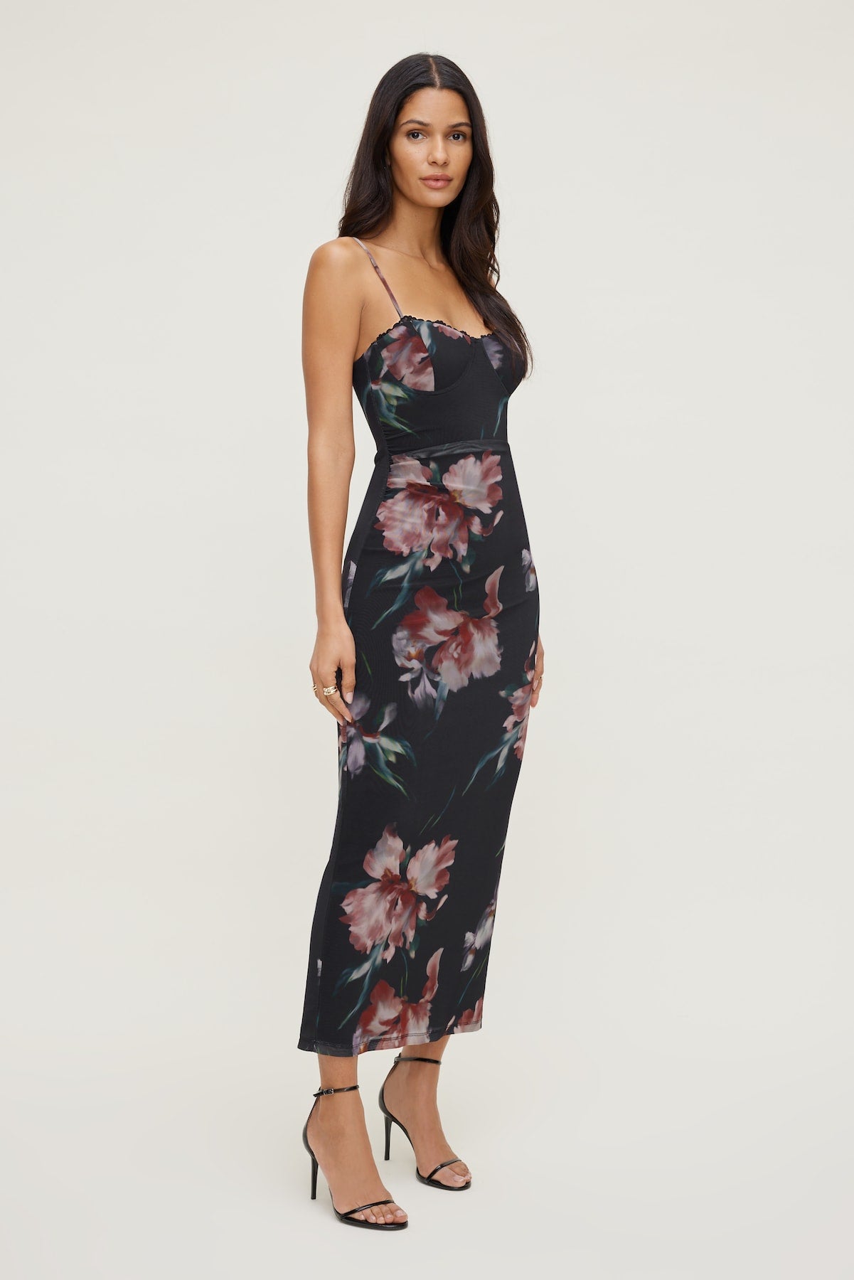 Floral Mesh Maxi Dress Black - Dynamite