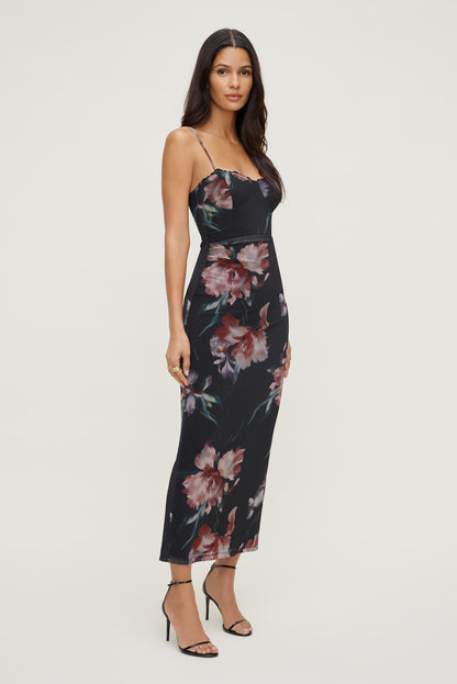 Floral Mesh Maxi Dress Black - Dynamite