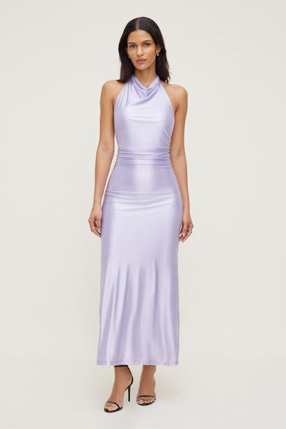 Stretch Satin Halter Maxi Dress PURPLE - Dynamite