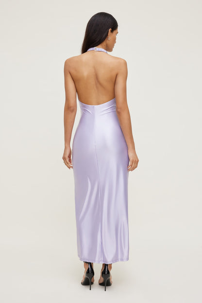 Stretch Satin Halter Maxi Dress PURPLE - Dynamite