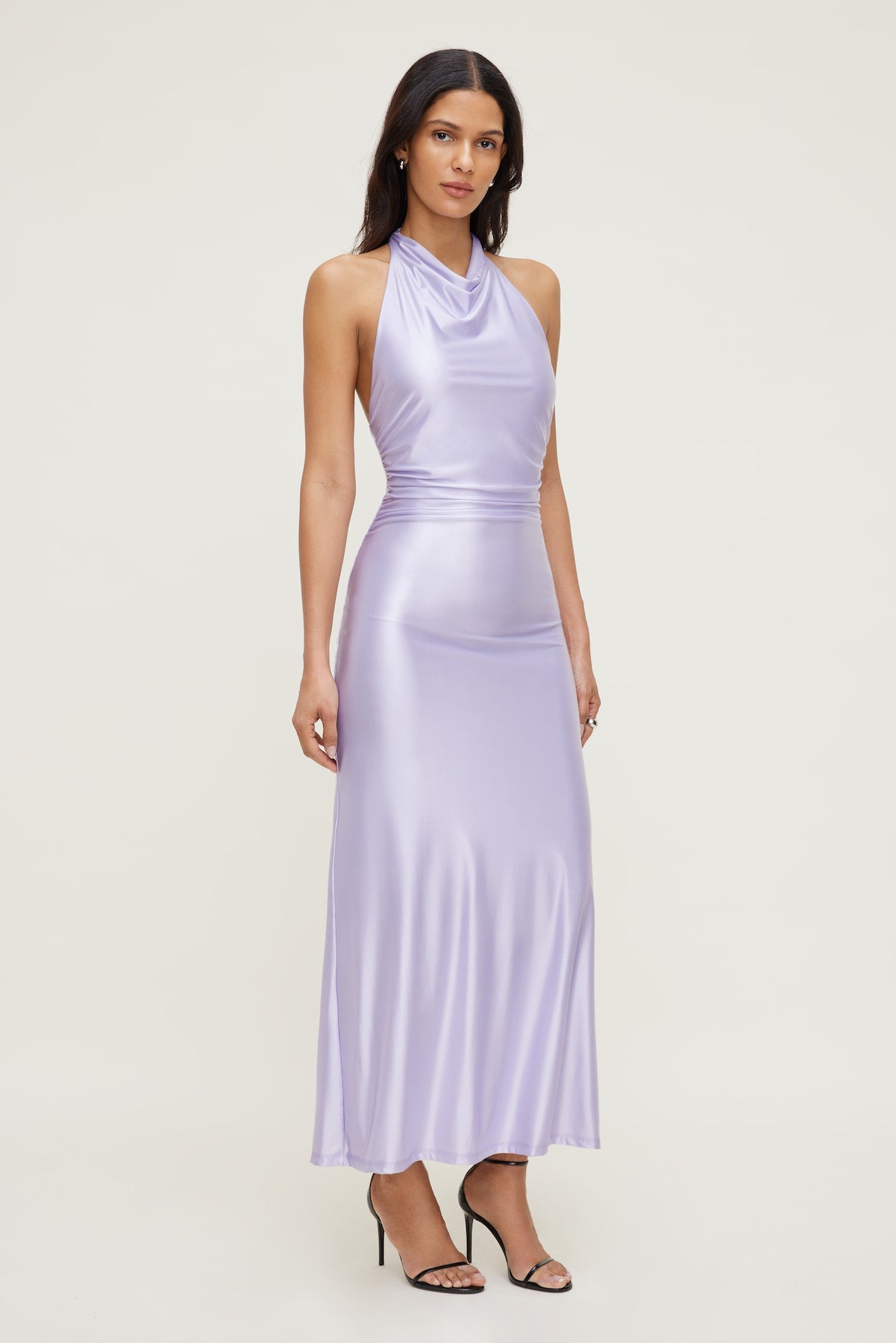 Stretch Satin Halter Maxi Dress PURPLE - Dynamite