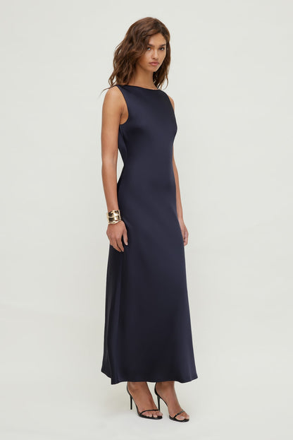 Nora Satin Maxi Slip Dress Navy - Dynamite