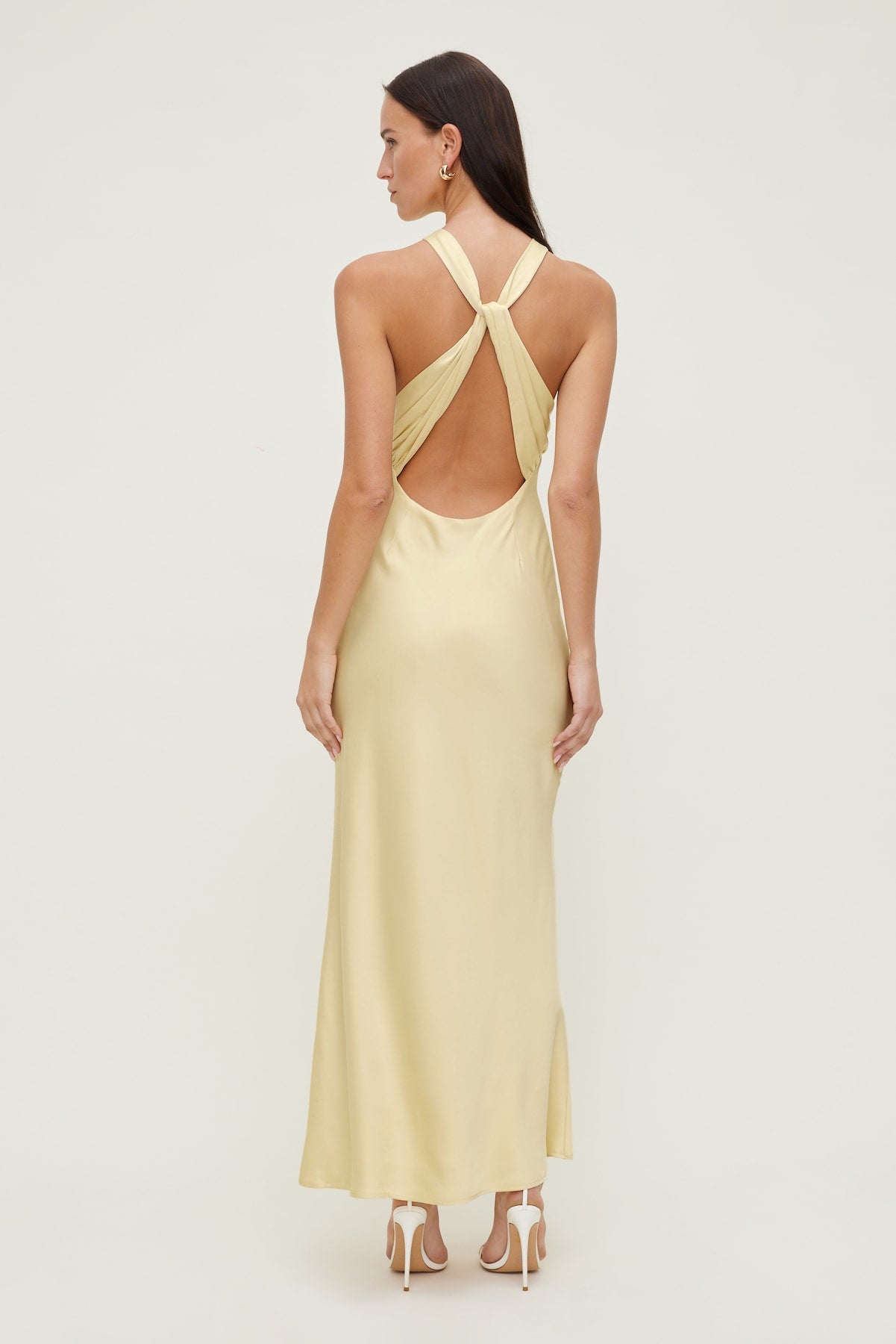 Twist Back Satin Maxi Dress Yellow - Dynamite