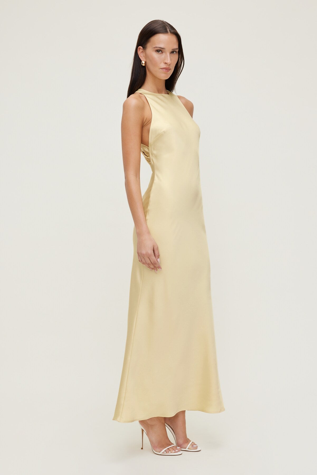 Twist Back Satin Maxi Dress Yellow - Dynamite