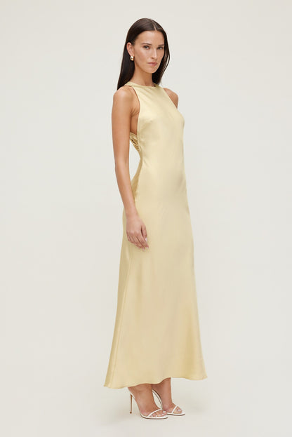Twist Back Satin Maxi Dress Yellow - Dynamite