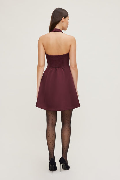 Amaya Satin Halter Mini Dress Burgundy - Dynamite