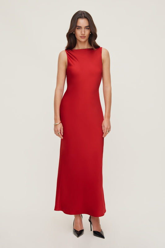 Nora Satin Maxi Slip Dress RED - Dynamite