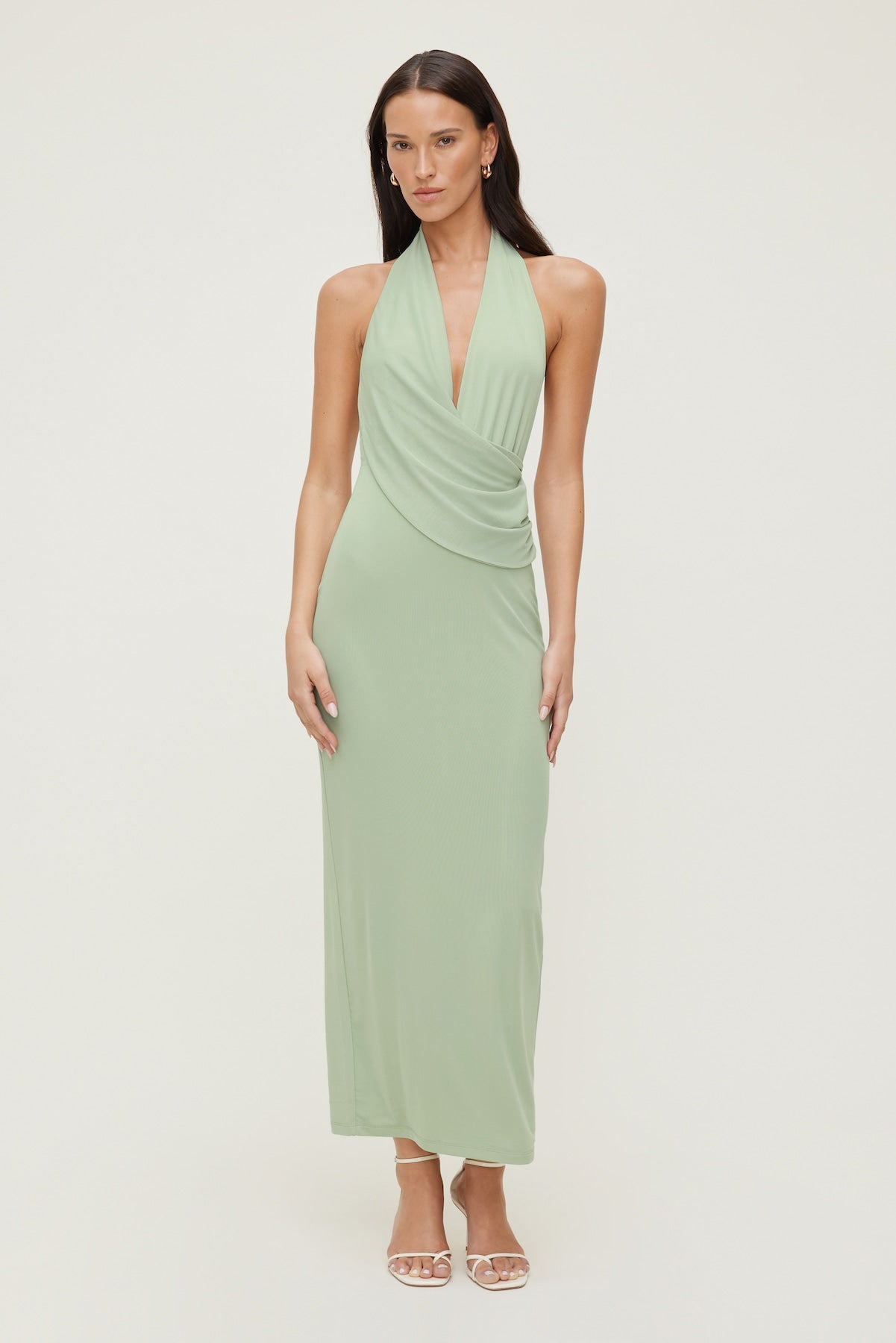 Plunge Mesh Maxi Dress Green - Dynamite
