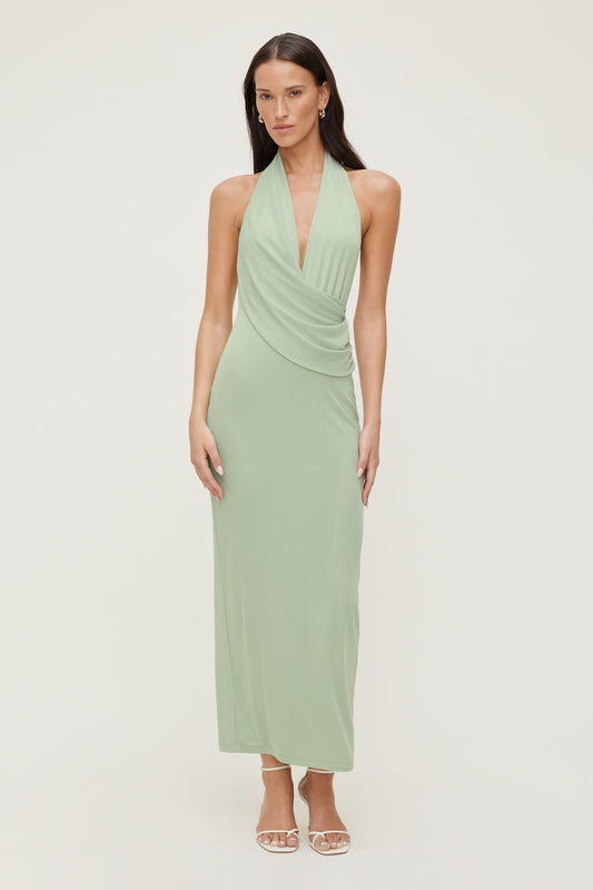Plunge Mesh Maxi Dress Green - Dynamite